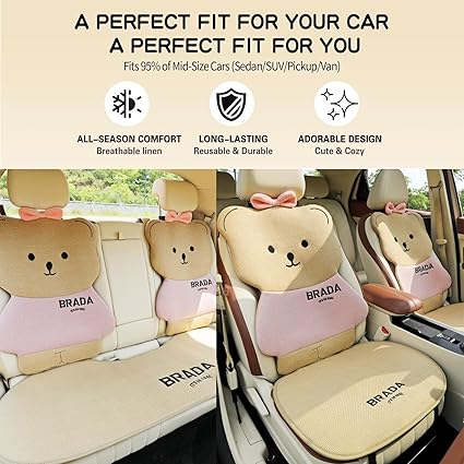 Cute Cartoon Bear Breathable Car Seat Cushion Set