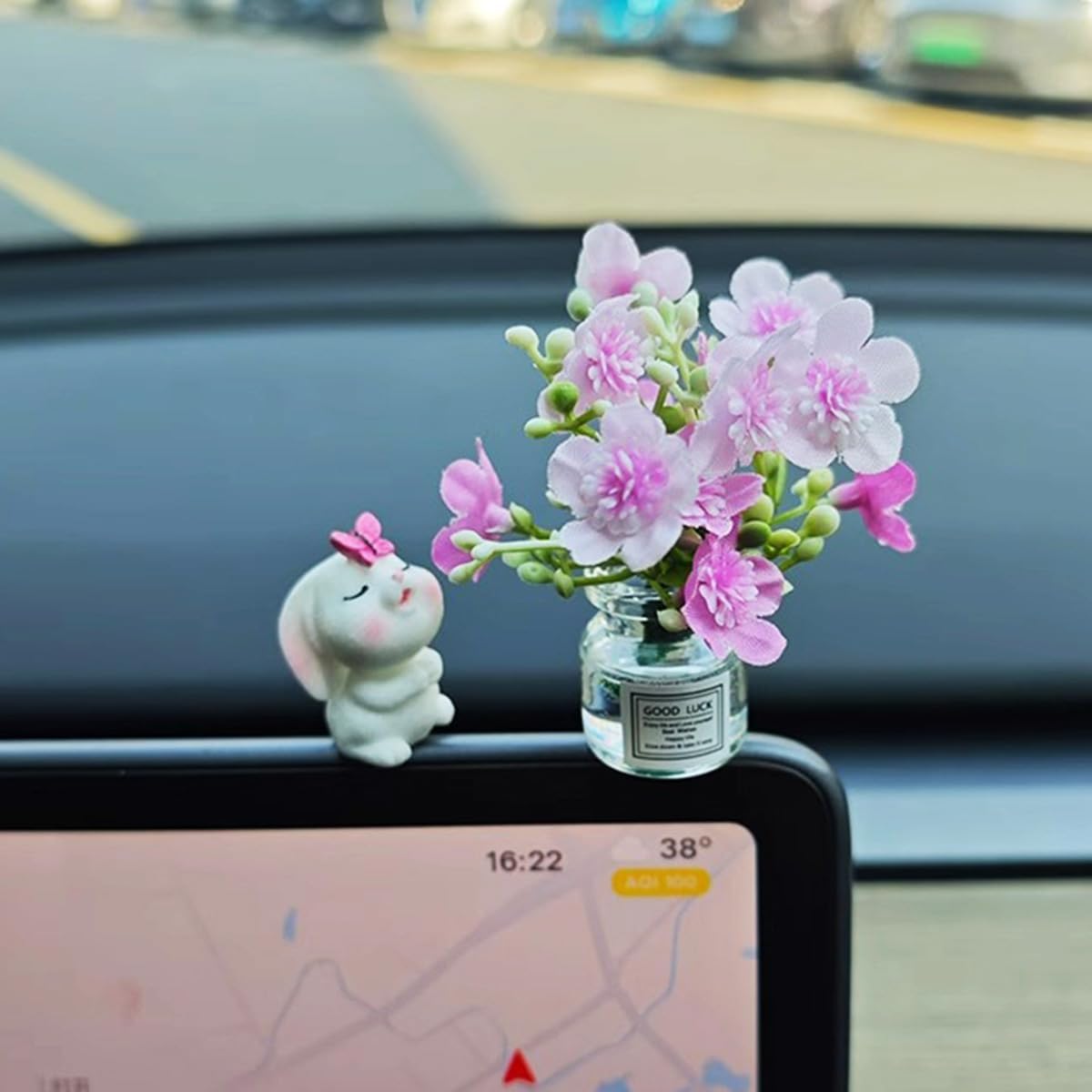 Car Dashboard Flower Decoration with Cute Bunny
