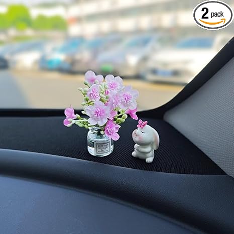 Car Dashboard Flower Decoration with Cute Bunny